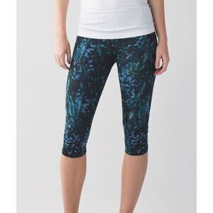 Lululemon Run Top Speed Crop Leggings Full On Luxtreme Green Floral Womens 6